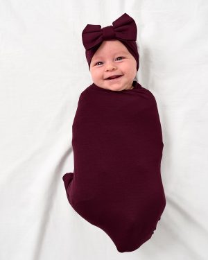 Classic Burgundy Swaddle & Luxe Bow Headband Set