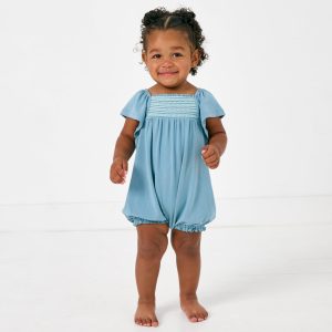 Dusk Blue Smocked Flutter Romper