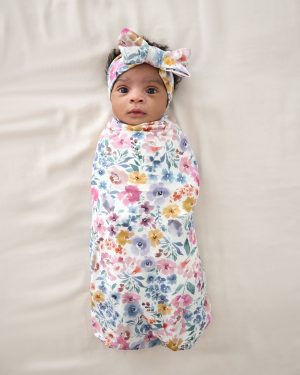 Tiny Blooms Swaddle & Luxe Bow Headband Set