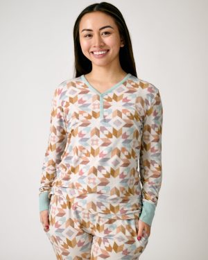 Kaleidoscope Dreams Ribbed Women's Long Sleeve Pajama Top