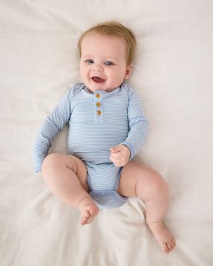 Light Fog Stripe Henley Bodysuit