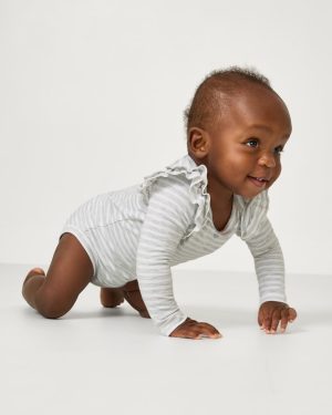 Light Heather Gray Stripe Flutter Bodysuit