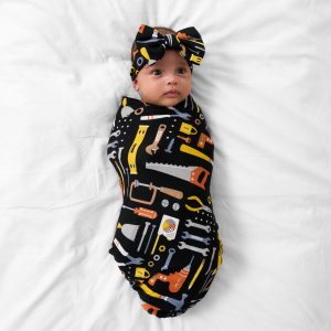 Little Builders Swaddle & Luxe Bow Headband Set