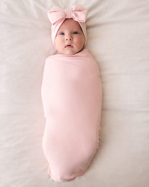 Prima Pink Ribbed Swaddle & Luxe Bow Headband Set