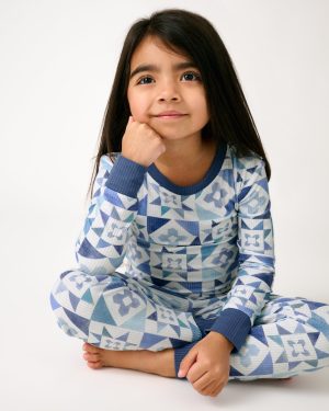 Patchwork Indigo Ribbed Two-Piece Pajama Set