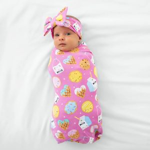 Pink Cookies & Milk Swaddle & Luxe Bow Headband Set