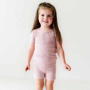 Heather Mauve Ribbed Two-Piece Short Sleeve & Shorts Pajama Set