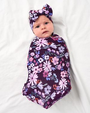 Violet Meadow Swaddle & Luxe Bow Headband Set