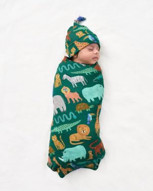 Wild Zoo Swaddle & Hat Set