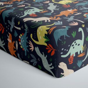 Navy Jurassic Jungle Fitted Crib Sheet