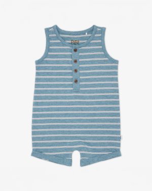 Heather Dusk Blue Stripes Henley Romper